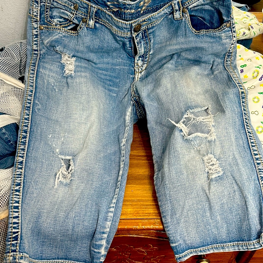 Seven7 Blue Slim Jeans with Distressed Details